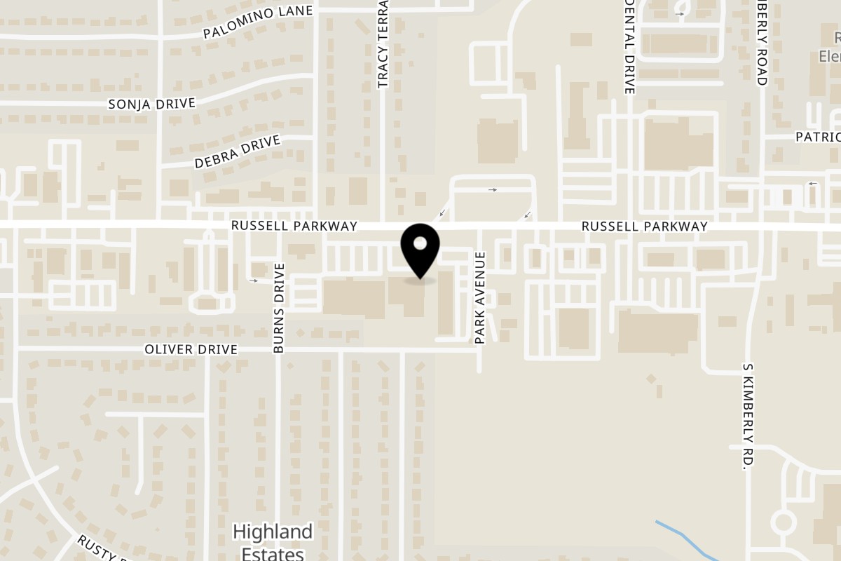 Map showing the location of Steak-Out - Warner Robins on 1001 Russell Pkwy STE B in Warner Robins